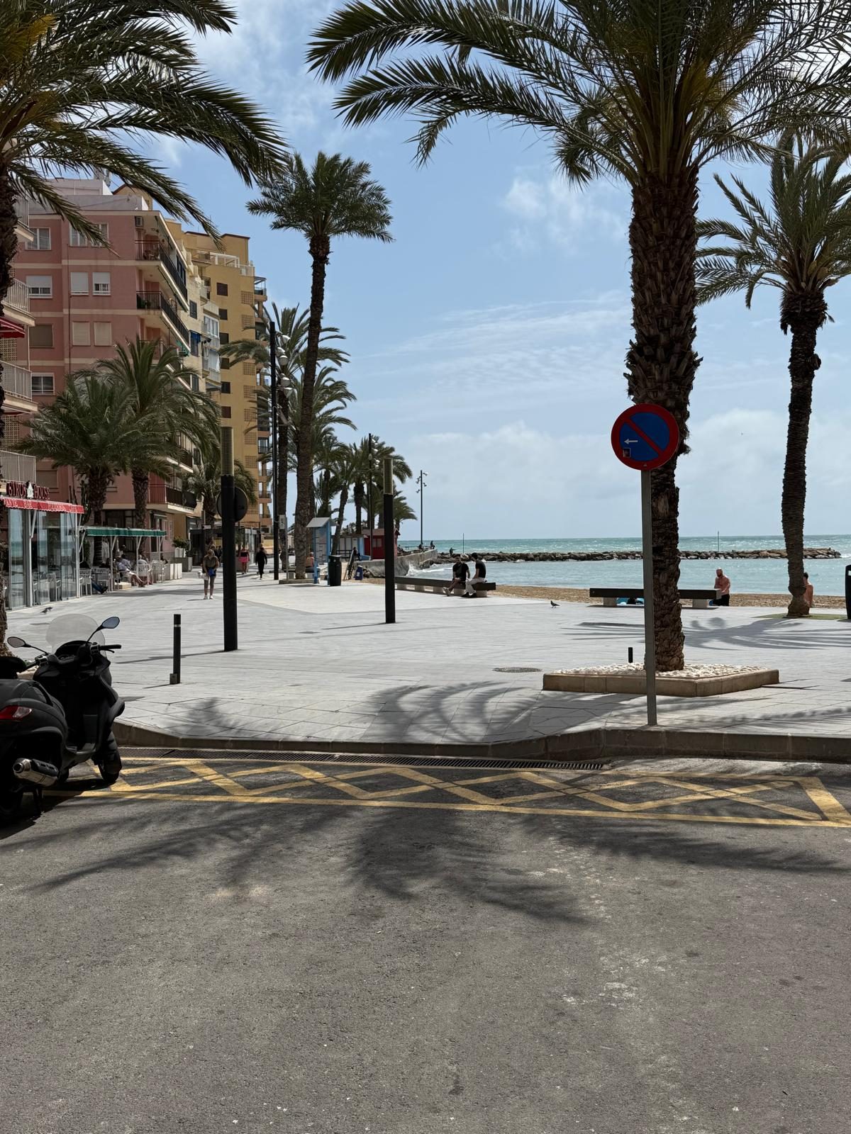 Palm-lined seafront promenade next to HS Beach in Torrevieja